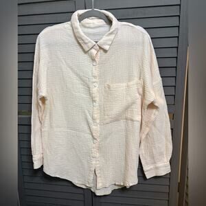 Women's Cream Waffle Knit Button Down Shirt Size Large